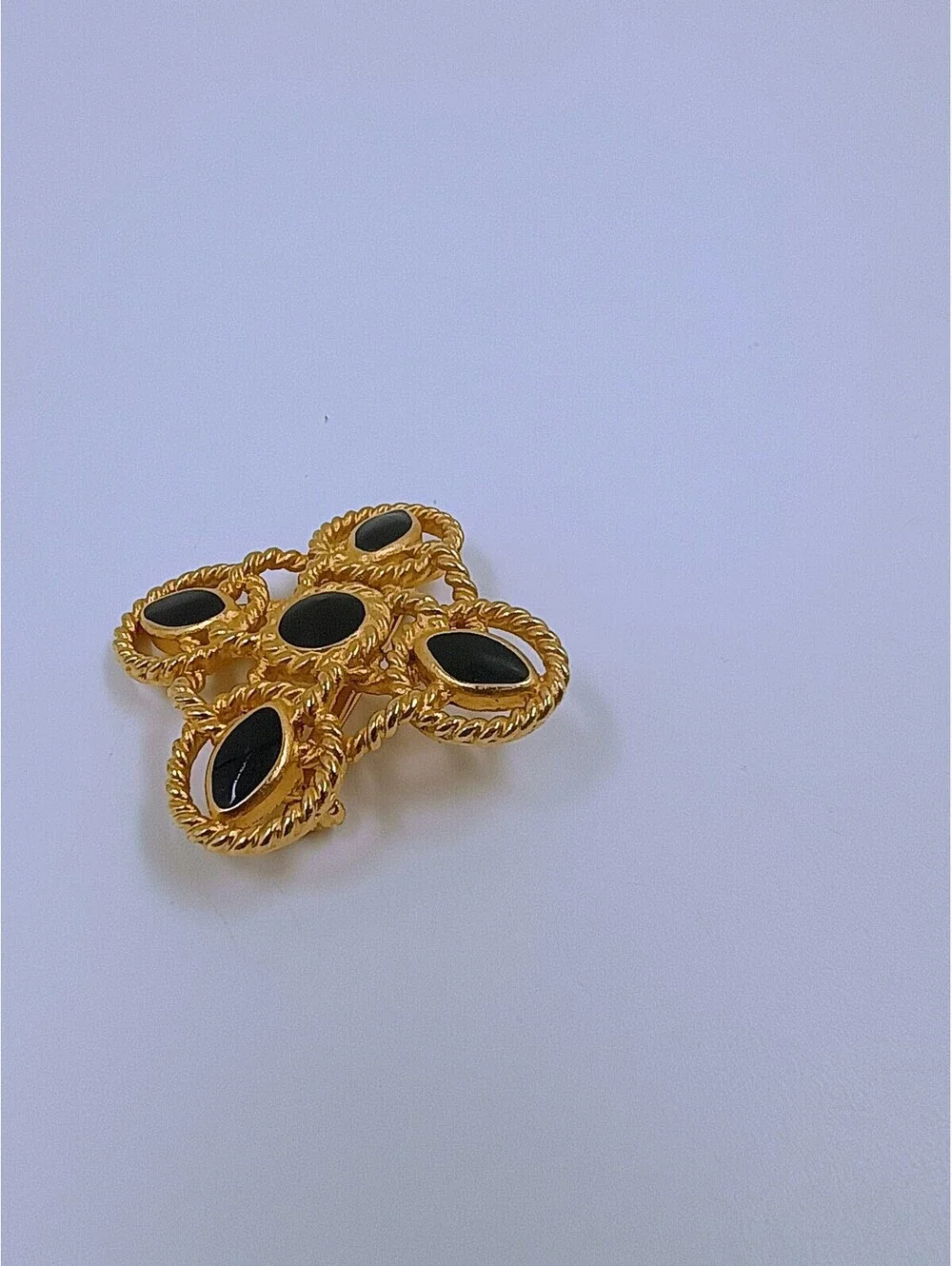 Vintage Gold Tone Black Stone Brooch Pin made by Anne Klein (marked